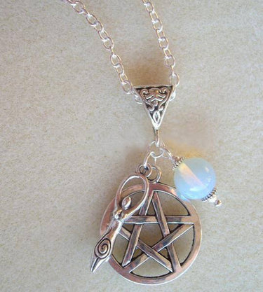 Pentagram, Goddess & Moonstone Necklace-Your Soul Place